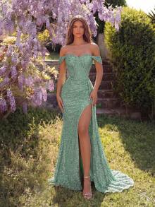 ADYCE Đầm cocktail lệch vai xẻ cao hở lưng đính sequin, đầm dạ hội trang trọng thanh lịch dành cho khách dự đám cưới, tiệc tối trang trọng, lễ tốt nghiệp, tiệc Giáng sinh mùa xuân. - màu xanh lá - Xem 6