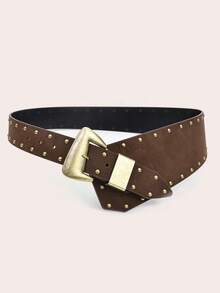 1条波西米亚风宽腰带，咖啡色麂皮面料，配铜质金属扣，时尚街头风性感配饰，适合搭配外套、裤子、衬衫、连衣裙，日常、派对、学院风、宴会、音乐节等场合皆宜。 - 咖啡色腰封 - 查看 6