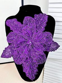 Nueva aplicación de bordado de computadora de varios niveles con cristales y lentejuelas florales, accesorio de prenda DIY /Longitud:29cm/Ancho:28cm - Dorado - Ver 21