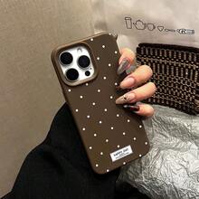 Minimalist Brown Polka Dot Phone Case With "HAPPY DAY" Text, Large Camera Cutout Soft TPU Cover For IPhone - Coffee Brown - View 3