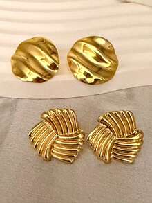 不锈钢镀金耳钉，低致敏性，不含镍，水滴形耳钉，厚款女士镀金耳钉，时尚宣言几何纹理轻盈防过敏耳钉，复古珠宝舞会礼物，女士耳钉，时尚厚重独特吊坠耳钉，女士镀金耳环套装，精致镀金吊坠耳钉，防过敏耳钉，时尚珠宝，女士礼物，派对礼物 - 多款式 - 查看 3