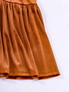 Boho Style High Waist Velvet Flare Pants, Tiered Ruffle Hem Wide Leg Trousers, Vintage Fall Winter Bottoms - 棕色 - 查看 6