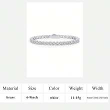 MDFUN Brazalete de tenis con baño de oro blanco de 18K y circonita cúbica, brazalete de eslabones redondos de 4mm CZ, joyería unisex con cierre de resorte - Blanco - Ver 15