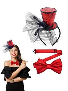 1pc Fashionable & Elegant Red Mini Top Hat, Suitable For Charming Tea Parties, Back To School Season, Parties, Music Festivals, Halloween, Christmas, And New Year's Eve - Multicolor - View 8