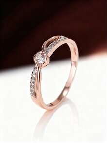 1 pieza Anillo de mujer de diseño cruzado retorcido con circonita brillante, versátil para uso diario, propuesta o cualquier ocasión - anillo - Ver 15