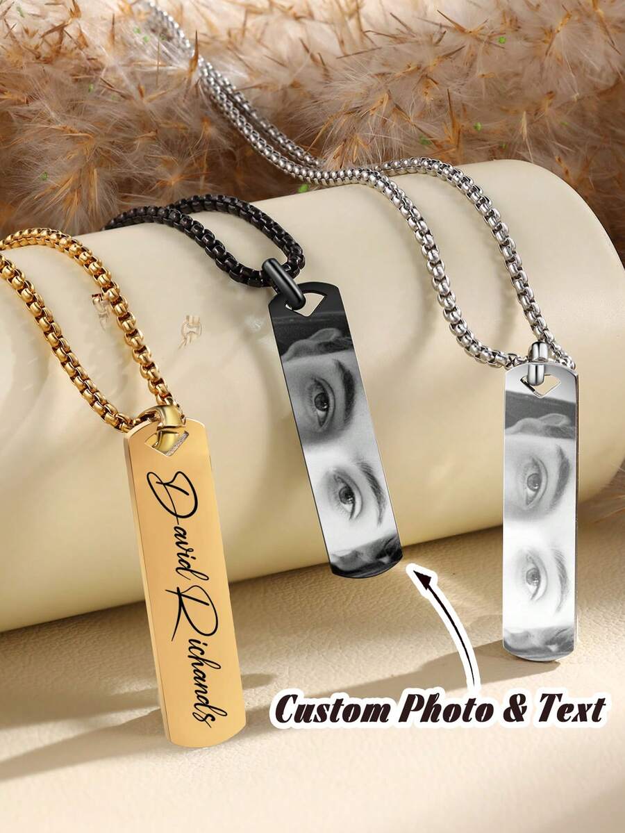 1件定制照片/文字项链，个性化刻字眼睛吊坠项链，母亲节礼物，送给她的礼物，女士珠宝，黄金珠宝，DIY珠宝，女士珠宝，定制照片吊坠不锈钢，情侣礼物，完美周年纪念礼物 - 彩色 - 查看 1