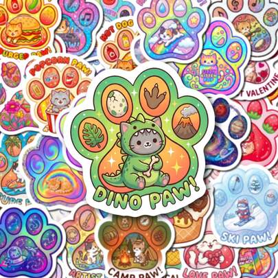 50 Adet Sevimli Dinozor Pati Kedi Pati İzi Çıkartması, Su Şişeleri, Dizüstü Bilgisayar, Kaykay, Telefon Kılıfı, Günlük Tutma, Albüm Yapma, Dekoratif Çıkartmalar İçin Renkli Estetik Vinil Su Geçirmez Çıkartmalar, Yetişkinler, Gençler, Hayvanseverler İçin, Günlük Eşyaları ve Hediyeleri Kişiselleştirmek İçin Kawaii Pati İzi Çıkartmaları