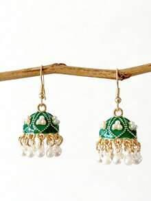 优雅仿珍珠镶嵌吊坠耳环，波西米亚风串珠流苏耳环，适合女性日常佩戴、婚礼、节日、派对、约会，也是一份精美的珠宝礼物。 - 耳鉤款 - 查看 9