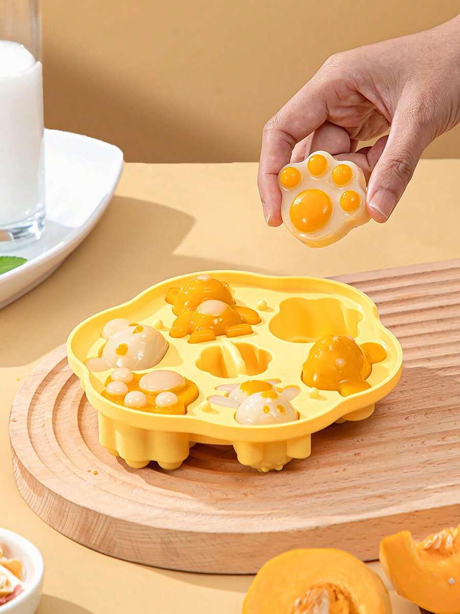 六合一猫爪泰迪熊硅胶烘焙模具，可制作饼干、糖果、巧克力，可重复使用硅胶蒸蛋糕模具 - 彩色 - 查看 1