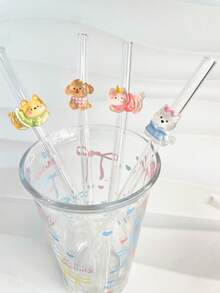 Bộ 5 ống hút thủy tinh hình động vật dễ thương dài 20cm, kèm cọ vệ sinh, hình mèo và chó, chịu nhiệt, có thể tái sử dụng, thích hợp cho sinh tố, cà phê đá, trà, quà tặng tiệc tùng, đồ uống mùa hè. - Xem 8
