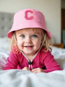 1pc Adjustable Kids Pink Sun Hat, Cute Letter Felt Patch, Breathable Bucket Hat For Outdoor Play, Beach, Travel, Daily Wear, Suitable For 0-4 Years Old - Pink - View 2