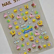 SpongeBob SquarePants 1 pieza Pegatina de uñas cuadrada de dibujos animados, pegatina de uñas 3D de anime DIY, decoración artística, pegatina autoadhesiva impermeable, regalo de uñas, regalo del Día de San Valentín, regalo de vuelta a la escuela, pegatina, recuerdos de fiesta, regalo de cumpleaños - Multicolor - Ver 7
