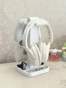 1 pieza Soporte de controlador de juego de doble capa, base de exhibición 2 en 1, almacenamiento de escritorio, decoración de sala de juegos en el hogar, adecuado para varios controladores de juego, gancho para auriculares, gran regalo para amigos gamers - Multicolor - Ver 3