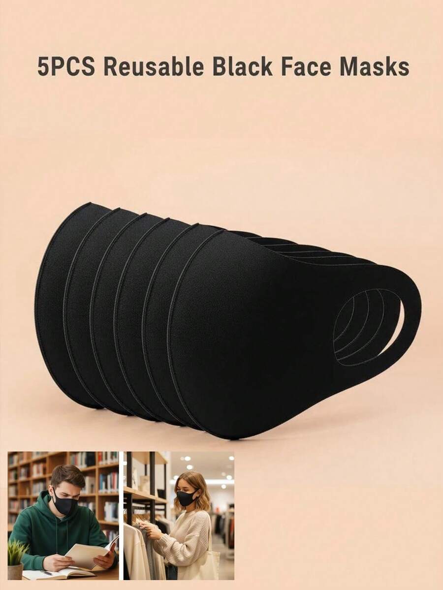 5PCS Black High-Elastic, Breathable, Diamond-Grade, Skin-Friendly Soft Sponge Japanese Pitta Masks , Fashionable Design For Daily Use - Ice Silk - View 1