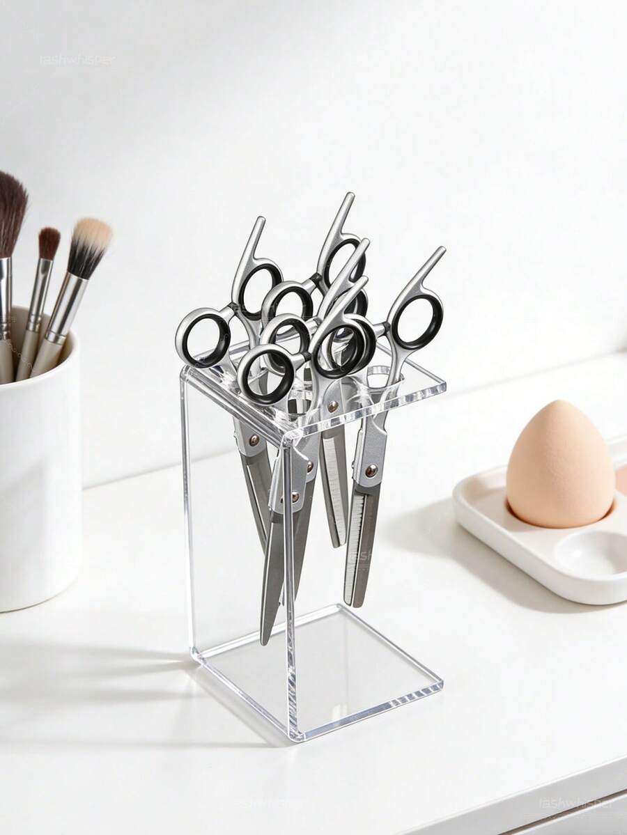Acrylic Scissors Organizer With 5 Slots, Hairdresser Tool Holder For Combs & Clips, Clear Desktop Storage Rack - Clear - View 1