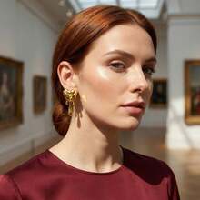 Melted Heart-Shaped Drop Earrings, With A Fashionable And Individualistic Punk Style. Perfect For Women's Parties And Daily Wear - Yellow Gold - View 8