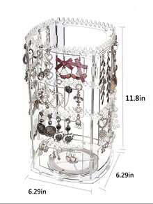 1pc 360° Rotating Jewelry Storage Box, Necklace & Earring Display Stand, Multi-Layer Slots, Large Capacity Earring & Jewelry Box, Valentine's Day Gift, Vanity Organizer - Black - View 4