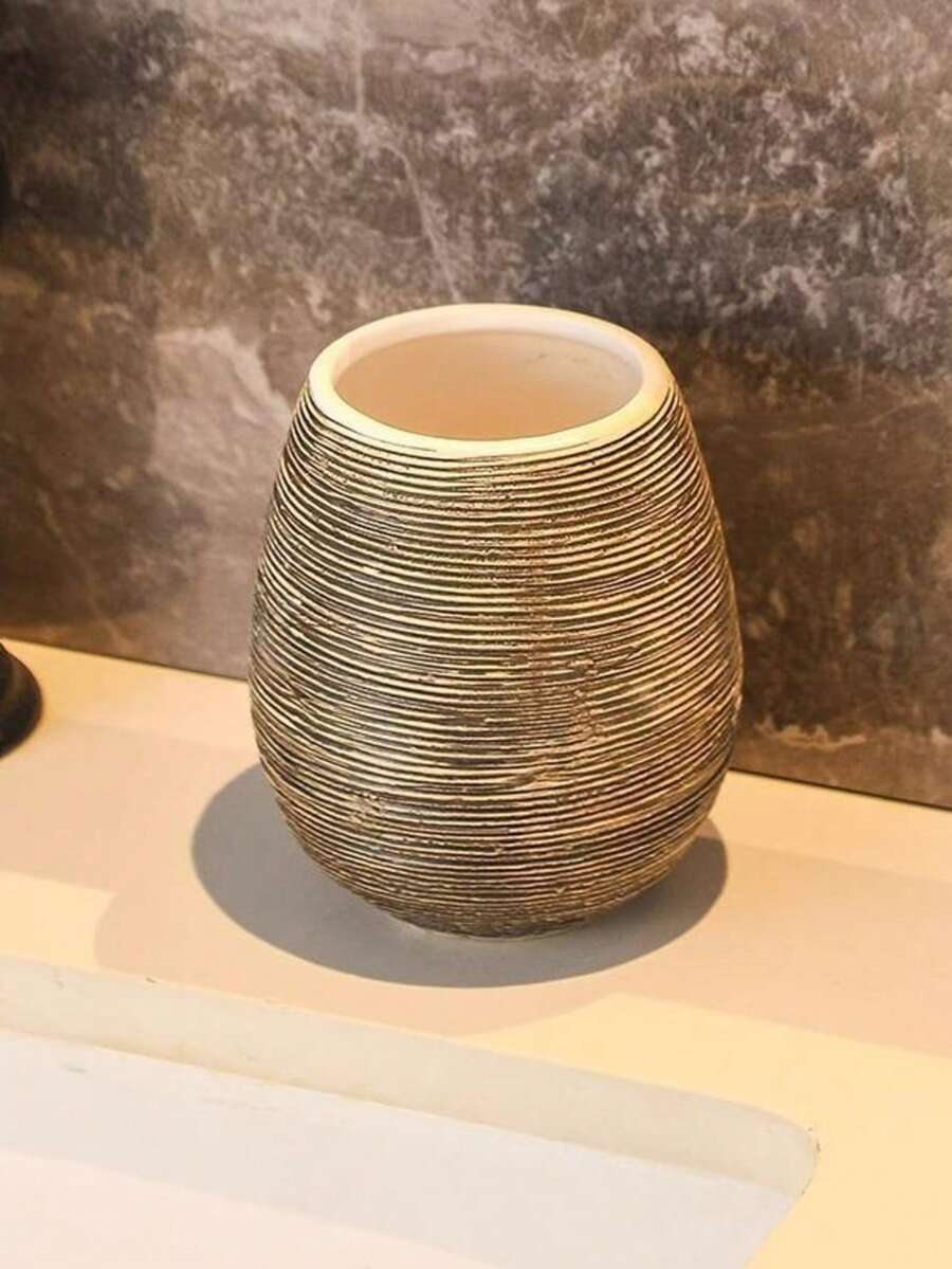 1 pieza Vaso de enjuague de cerámica vintage de gran capacidad, resistente al desgaste y duradero, con borde suave e interior esmaltado - Talla única - Ver 1