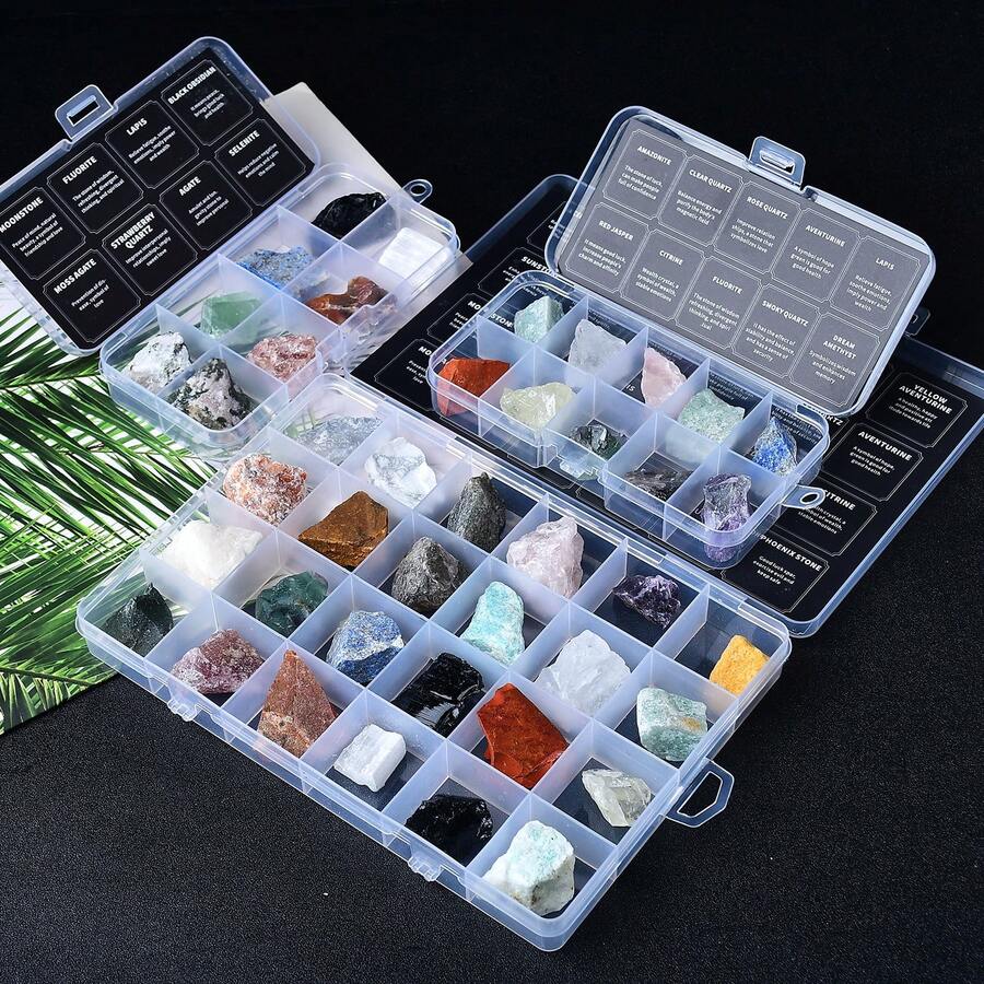 CUPIDCRYSTAL 1 Box Natural Crystal Raw Stone Specimen Decor, Mineral Crystal Healing Meditation Stone Holiday Gift - Mine mark box - View 1
