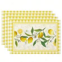 1pc/4pcs/6pcs Vintage Lemon Pattern Linen Placemats, Suitable For Dining Table, All Season Decor, Modern Washable Table Mats, Room Decor, Coasters, Kitchen Dining Placemats, Party Decor, Home Decor, Ideal Gift - Multicolor - View 20