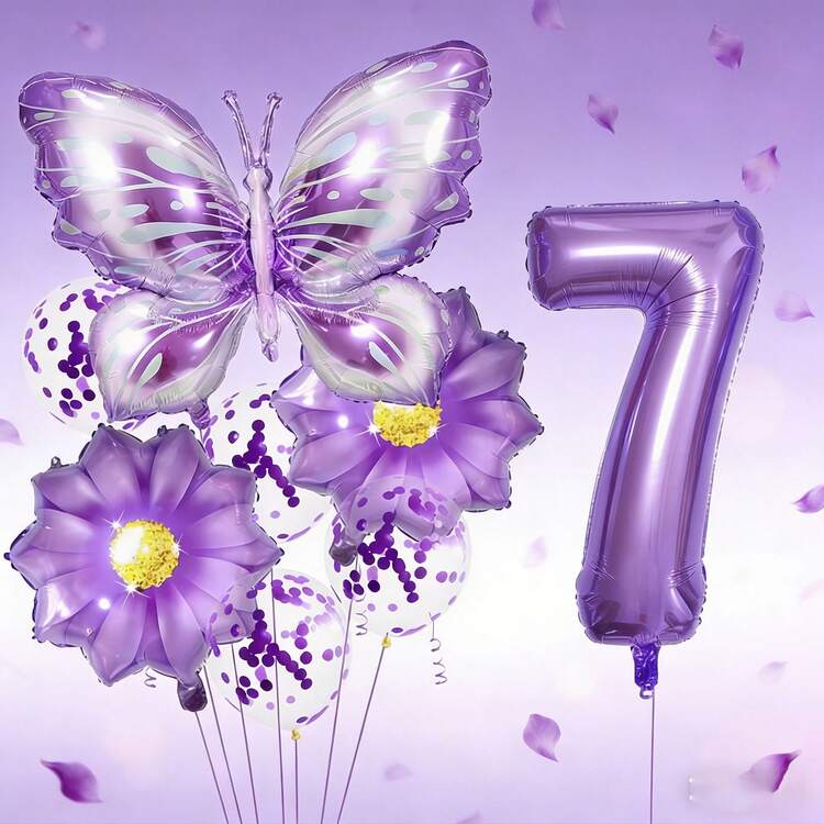 1 Set Dreamy Purple Butterfly Themed Decoration Set, Includes 39" 3D Butterfly Balloons, 32" Purple Number Balloons, 21" Flower Balloons, 12" Purple Sequin Balloons, Suitable For Girl's 1st Birthday Party, Princess Theme Party, Parent-Child Birthday, Festivals, Children's Growth Ceremony - View 10