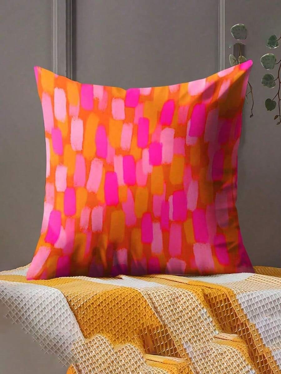 1PC Retro 70s Pink & Orange Throw Pillow Covers, 45*45cm - Soft Plush, Zip Closure, Hand Washable - Modern Abstract Farmhouse Decor For Sofa And Bedroom (Pillow Inserts Not Included), Throw Pillows For Couch - 多色的 - 查看 1