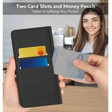 适用于三星 Galaxy A36 A35 5G 的黑色 PU 皮革钱包式翻盖保护套，带支架和卡槽 - 黑色 - 查看 8