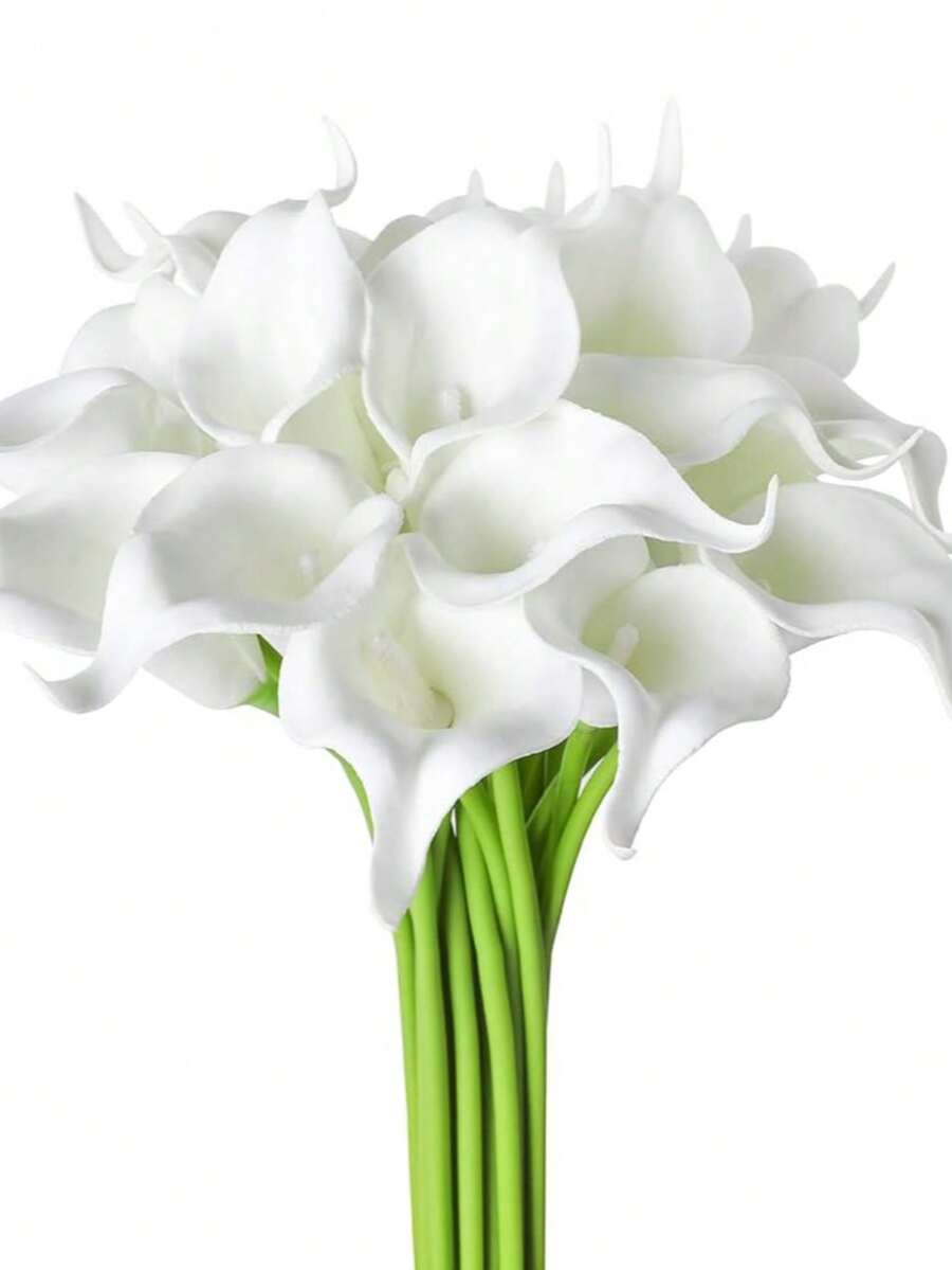 3/6/12支装白色马蹄莲仿真花束，适合婚礼、新娘礼物、祝福礼物、家居装饰，逼真马蹄莲花朵，白色，情人节、生日、毕业典礼礼物 - 白色 - 查看 1