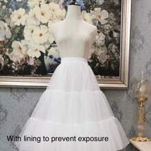 白色女士欧根纱衬裙，双层水晶雪纺+1层衬里，80厘米长，无骨裙撑，柔软亲肤，洛丽塔日常半身裙，芭蕾舞裙式裙撑，适合夏季、海滩、婚礼等场合。 - 白色 - 查看 5