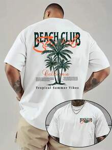 Men's Plus-Size White Casual Top: Short-Sleeve Crew Neck With A Standard, Relaxed Fit. Featuring A Casual Streetwear Aesthetic, It Is Perfect For Weekend Outfits And Island Getaways - 白色 - 查看 1