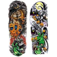 12 Sheets Nightmare Before Christmas Full Arm Temporary Tattoo Stickers, Tumbler Tattoo, Black Body Tattoo Stickers For Kids, Adults,Halloween, Party, Masquerade - White - View 1
