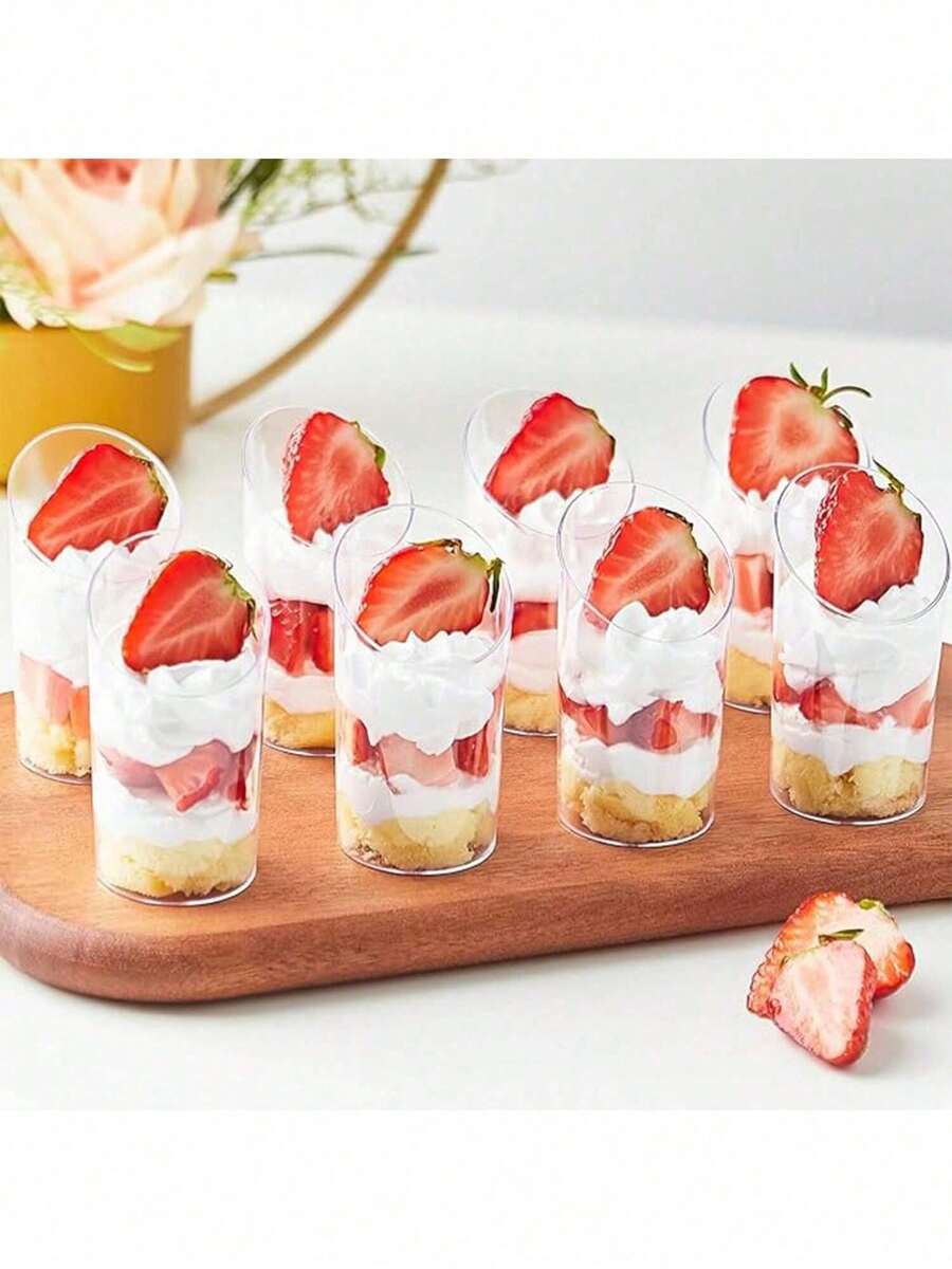 40/20/10pcs Set Transparent Angled Cup, Transparent Pudding Cup, Jelly Cup, Ice Cream Cup, Dessert Cup, Mini Appetizer Cup, Suitable For Party, Wedding, Catering, Ice Cream, Pudding And Food Container, Kitchen Supplies - Transparent - View 1