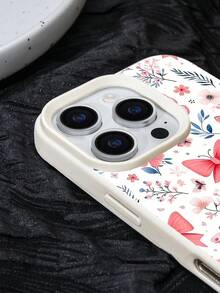 1pc White Faux Leather Texture Fashionable Fresh Pink Butterfly & Flower Pattern Phone Case Compatible With IPhone 17 Pro Max/16/15/14 Plus/13/12/11, Suitable For Personal Use And Gift - White - View 6