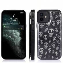 1pcs Scattered Skulls All Over Pattern Cardholder-Style  13 Case-Combines A Phone Case And Wallet In One. Handcrafted With A Premium Leather-Textured Finish For A Stylish Look, Featuring Built-In Card Slots | Black  13 Case - màu đen - Xem 3