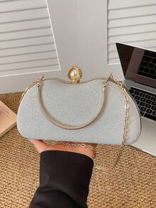 Shiny Handbag, Elegant Clutch Purse With Metal Chain Strap, Women's Gift Suitable For Party, Date, Banquet, Matching Various Dresses - Silver - View 8