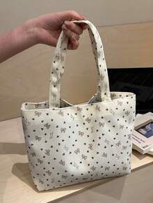 Large Capacity Heart Bowknot New Canvas Bag Girl's Versatile Shoulder Fashion Handbag Commuter Tote Bag - White - View 6