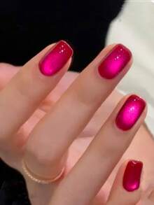 10pcs Medium Square Elegant Rose Red Cat Eye Full Cover False Nails Set, Includes 1 Adhesive Sticker And 1 Mini File, Suitable For Women And Girls, Random Color Delivery - Hot Pink - View 7