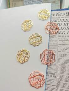 10/20pcs Rose Gold Metal Bookmarks, Floral Shaped Stationery Creative Student Gifts Paper Clips - Rose Paperclip - View 3