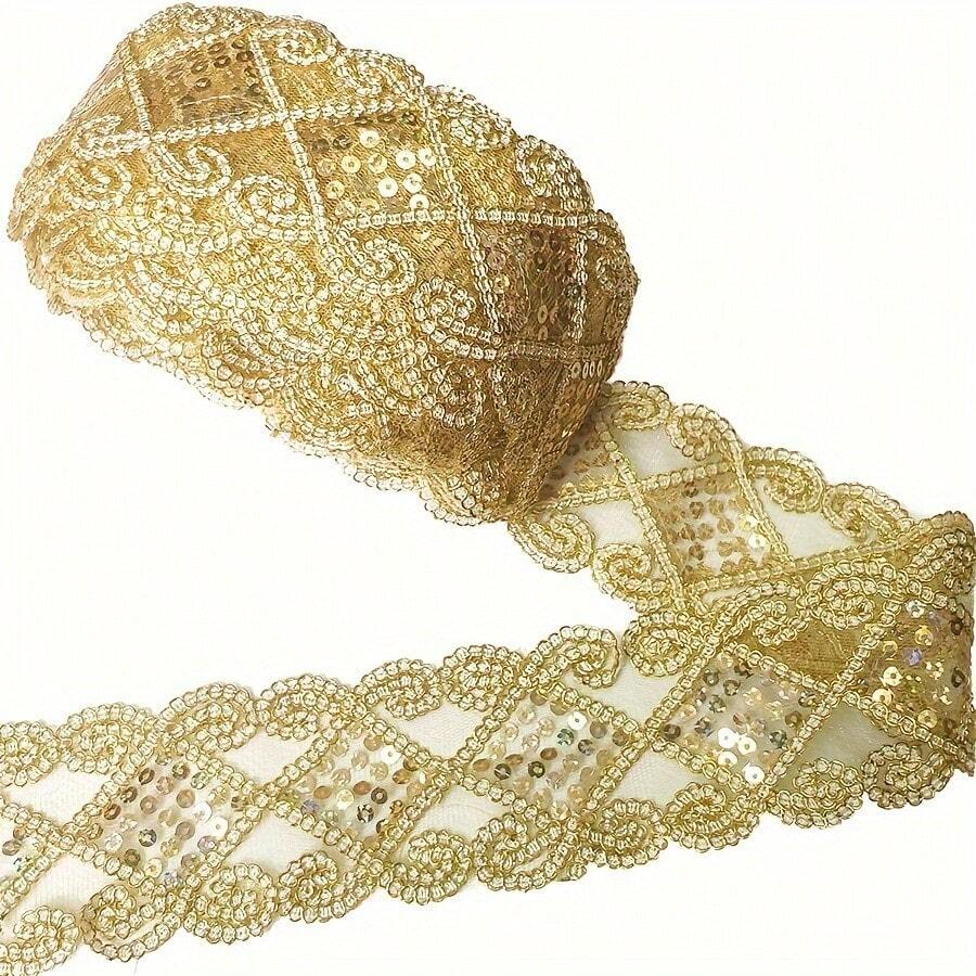 1/5 Yard [Shiny Sequin Lace Trims] Shiny Gold/Silver Sequin Lace Edging, Suitable For DIY Decorating Clothing, Hats And Home Goods - Multicolor - View 1