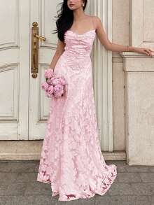 QIANZHIDU SUNSTORY 女士优雅波西米亚风花卉提花面料系带长裙，适合婚礼宾客、海滩度假、约会、日常穿着、母亲节、情人节、音乐节、派对等场合。 - 淺粉色 - 查看 7