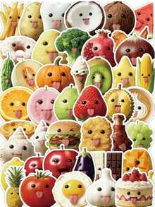 60pcs Funny Food Stickers With Hilarious Expressions And Playful Poses, Customizable, Waterproof Vinyl Material, Suitable For Fridge, Lunchbox, Bringing Joy And Laughter - Multicolor - View 5
