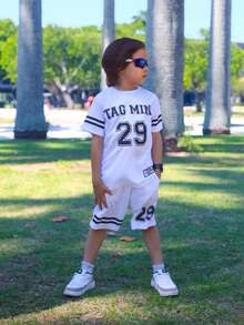 Boys' Summer Shirt And Shorts Set - 黑與白 - 查看 4