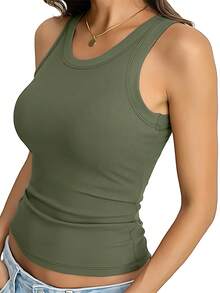 Sports Bra Tank Top With Removable Padded - Seamless Wire-Free Design For All Seasons, Yoga, Running, And Fitness​ Tank Top With Built In Bra Fall Clothes For Women - Armé Grön - Visa 3