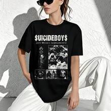 Uicideboy Vintage Graphic Print Black Cotton Casual T-Shirt - màu đen - Xem 1