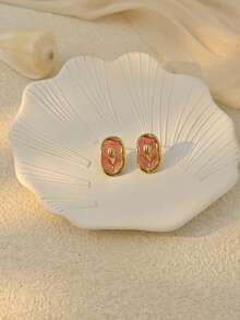 3 Pairs Combo Set, Women's Earrings, Versatile Pink, White, Burgundy, Black Oil Drop Earrings Waterproof & Fade Resistant, Asymmetrical Geometric Stainless Steel Earrings, Oil Drop Enamel Ladies Fashion Jewelry Earrings, Showcase Your Personalized With Stainless Steel Jewelry - Multicolor - View 6