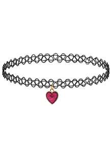 1件手工鱼线心形吊坠项链，复古时尚个性化女士颈链 - 彩色 - 查看 8