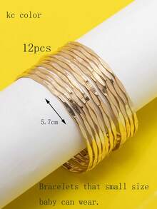 12 chiếc vòng tay kim loại dẹt, trơn, thiết kế độc đáo, cá nhân hóa, có thể xếp chồng lên nhau. - Nhiều màu - Xem 21