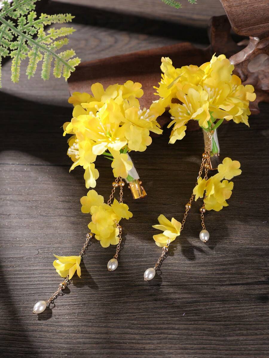 2 pezzi Fermagli per capelli di alta qualità con nappe a forma di petalo, adatti per l'estate, le vacanze e i viaggi - Giallo - Visualizzare 1