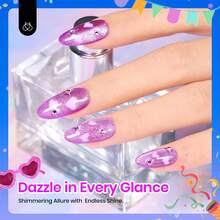Beetles Pearl Gel Nail Polish, 6 Colors Shimmer Pearl White Pink Purple Mermaid Nail Drawing Spring Gel Polish - 6 Colors Cat Eye Glitter - 查看 3