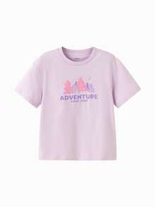 Balabala Toddler Tween Girl Summer Short Sleeve T-Shirt, Boys Girls Pure Cotton Graphic Print Top, Comfy New Casual Wear - Pink Purple - View 4